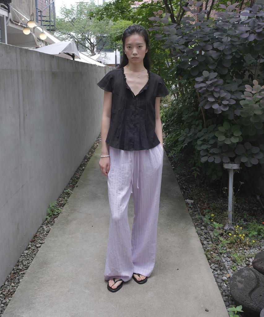 Mosyupamosyu Soft Stripe Elastic Pants [Lavender]