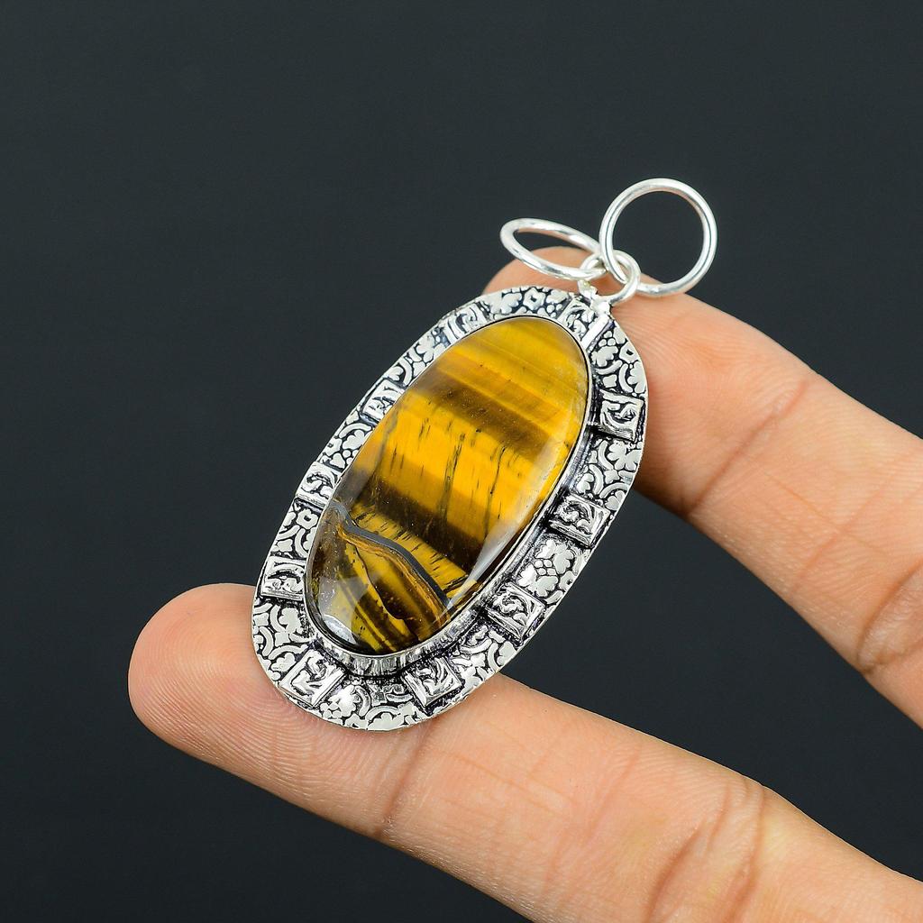 Tiger Eye Gemstone Wife Bezel Engagement New Pendant Jewelry 925 Sterling Silver