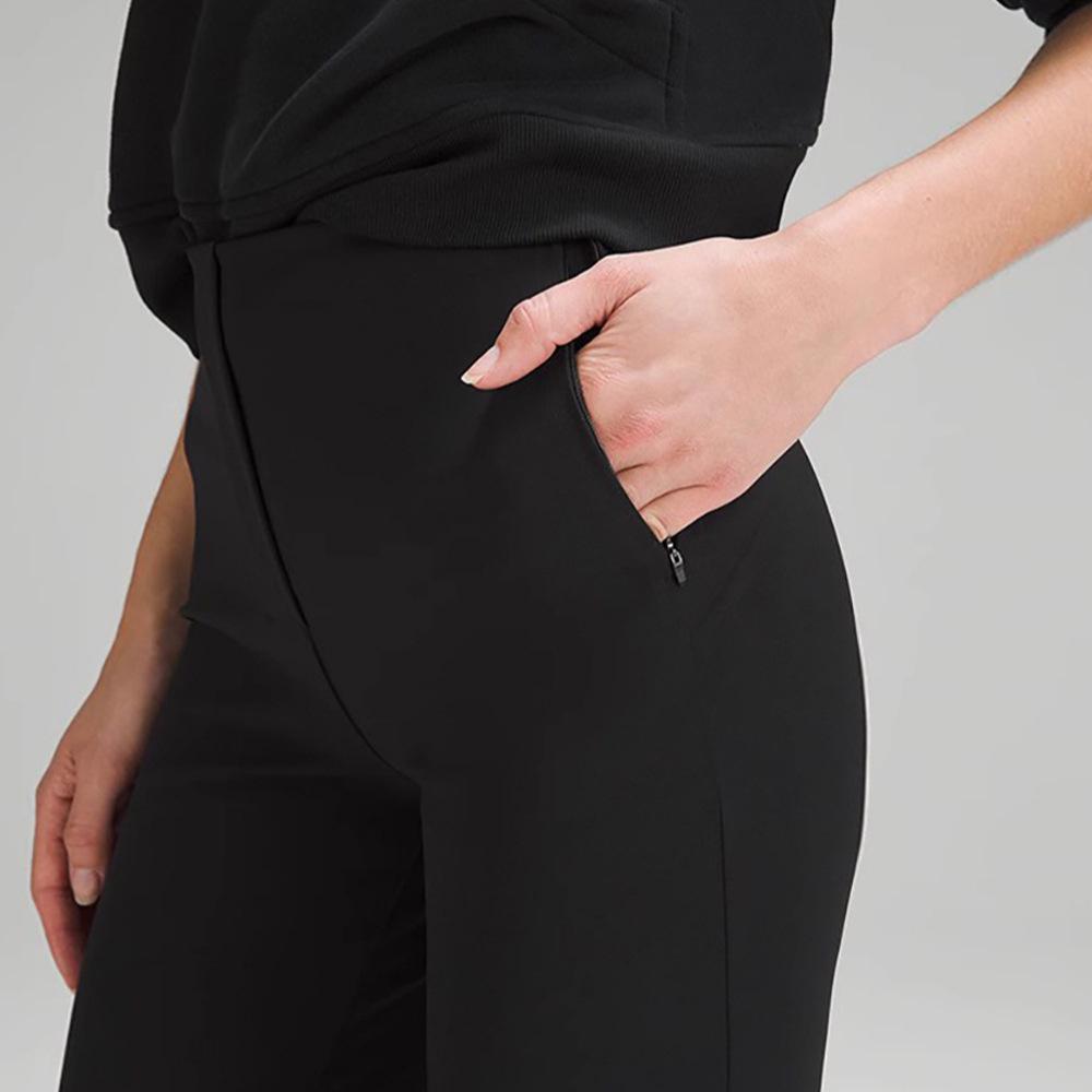 High-Waist Slim Fit Flared Trousers: Anti-Wrinkle, Elastic, with Pockets and Hip Lift for Casual Commute