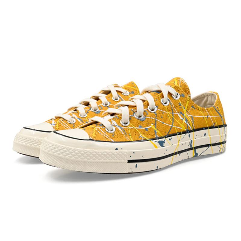 Converse Chuck Taylor All Star Comfortable Versatile Splash Ink Low-top Canvas Shoes Unisex Ginger Yellow