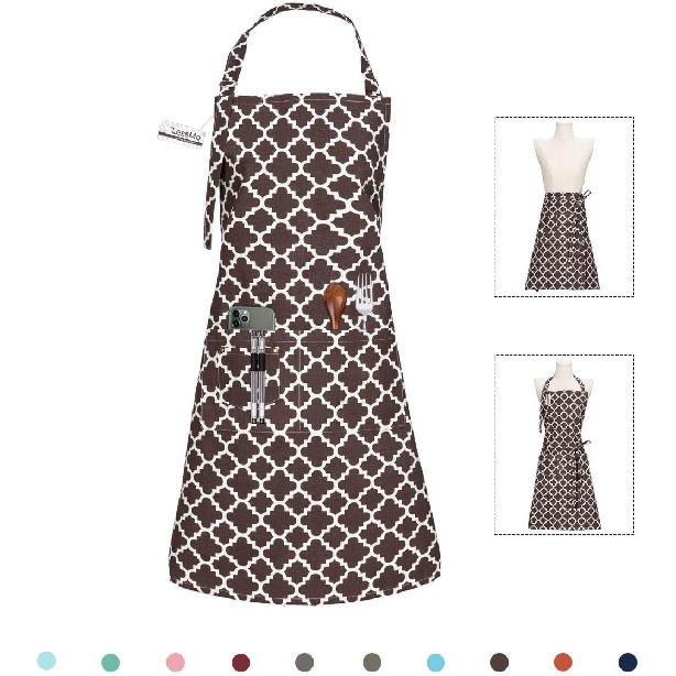 LessMo Kitchen Cooking Aprons with 3 Pockets for Men Women - Cotton Adjustable Professional Grade Chef Apron for Kitchen, BBQ & Grill (Blue)