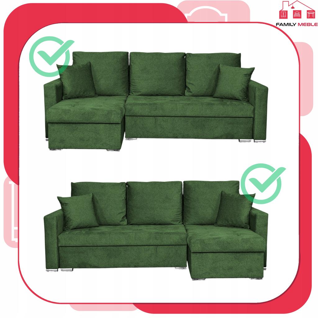 Bella Corner Sofa Bed with Sleeping Function, Corner Sofa, Family Furniture, Green Velvet
