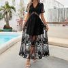 Women's clothing European and American spring and summer casual temperament deep V short-sleeved dress