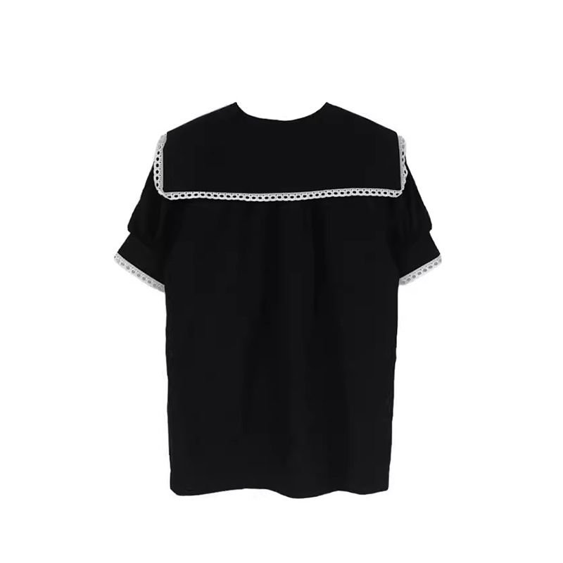 

Younger Ouni Retro Navy Loose Short Sleeve Lace Black All yards