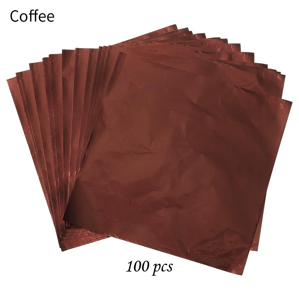 100pcs 10x10cm Aluminum Foil Candy Chocolate Biscuits Tin Wrapping Paper DIY Metal Embossing Gift Craft Paper Packaging Paper