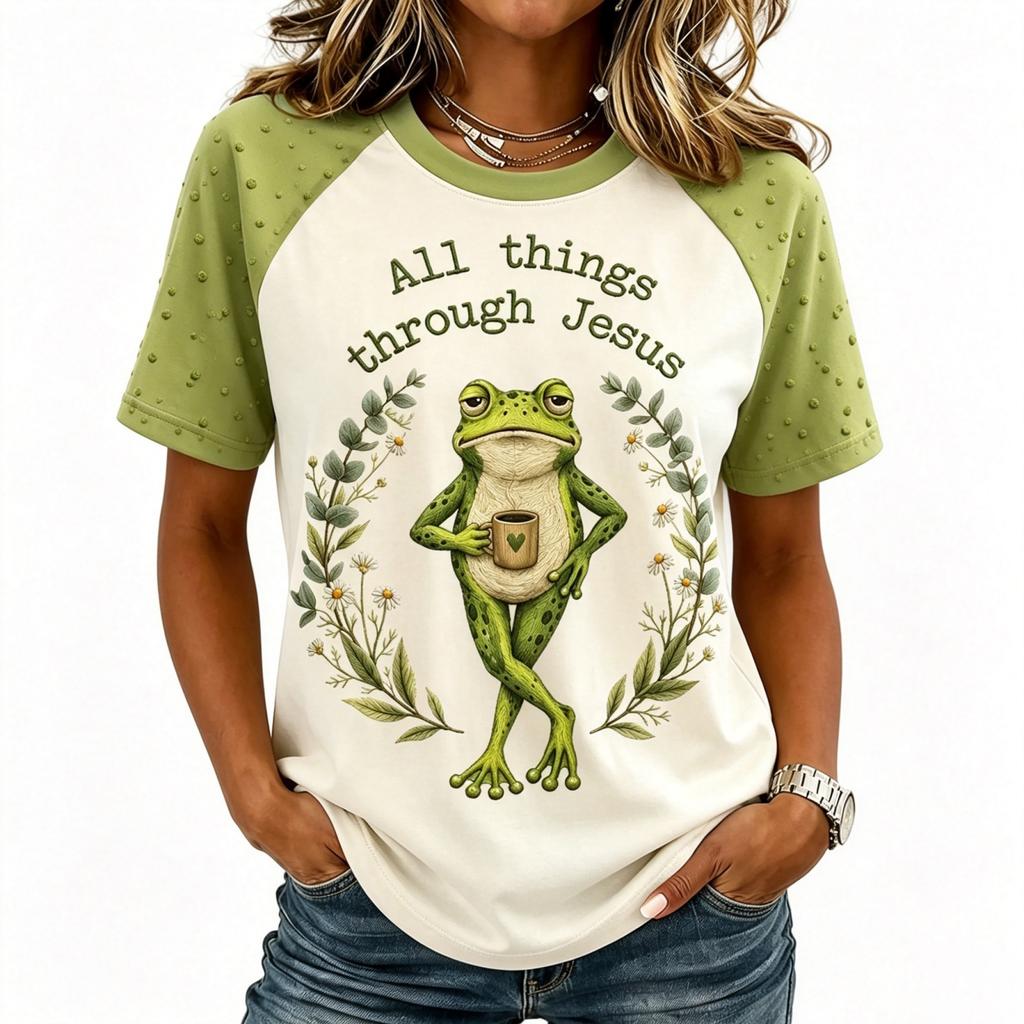 Women's Short Sleeve T-Shirt with Letter Print Raglan Sleeve Neck Casual Summer Top