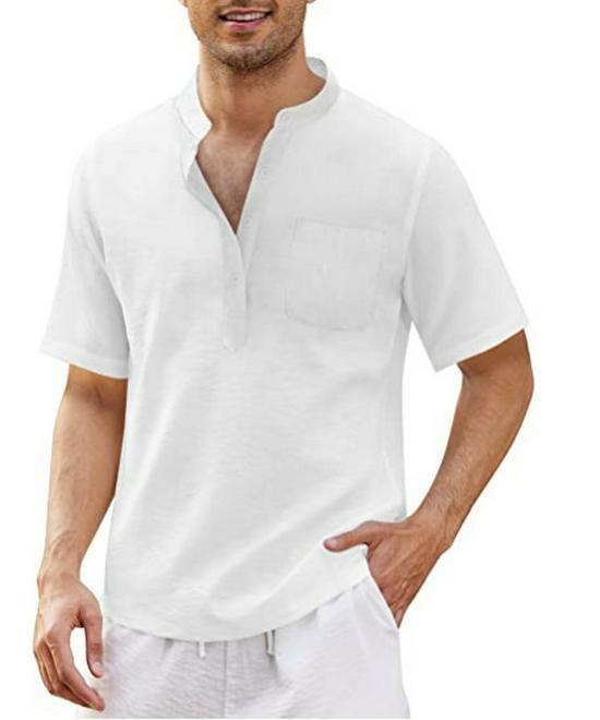 European & American Men's Hippie Casual Pocket Short Sleeve Beach T-shirt