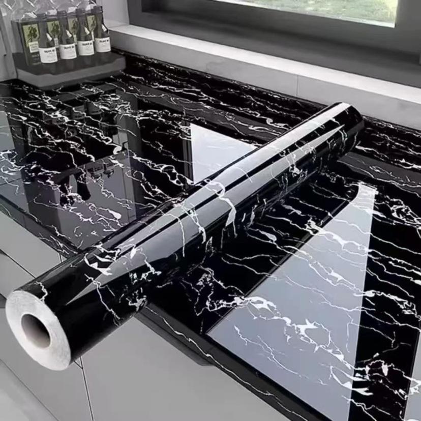 

Самоклеящиеся обои с мраморным рисунком, пленка для плиты и шкафа, кухонные маслостойкие наклейки, обои для плитки и наклейки для обновленной столешницы 60CM*2M чёрный