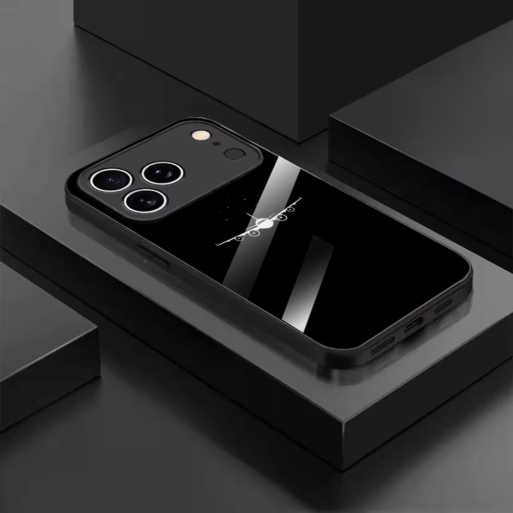 Simple White Airplane Print Glass Phone Case Mobile Phones for Iphone 17 Pro Max Cover for iPhone 17 16 15 14 13 12 Pm Pro Plus