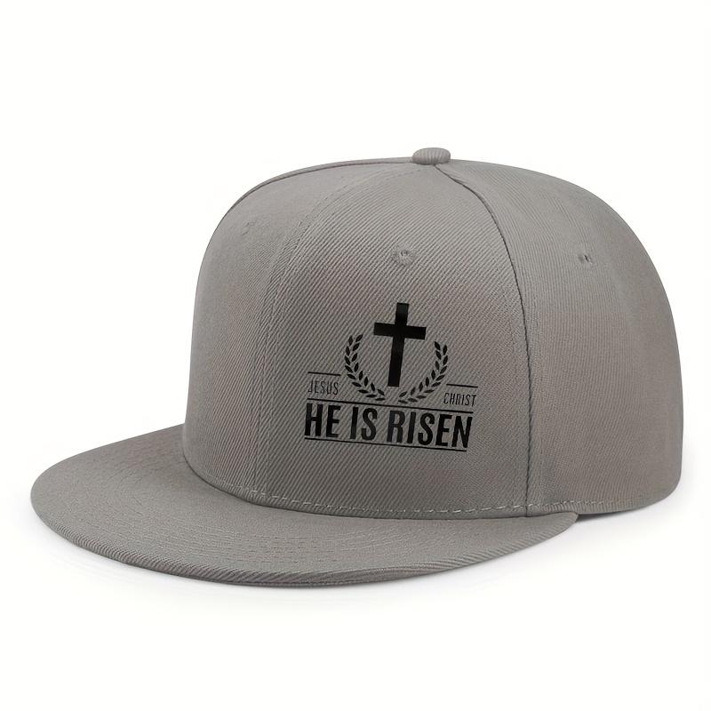 

He Is Risen Cross Christian Easter Flat Brim Baseball Cap Polyester Adjustable Snapback Hat Unisex One Size