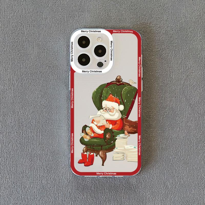 Coques de téléphone transparentes de luxe dessin animé Noël pour IPhone 11 12 13 Pro Max 14 15 Pro Max Plus X XR XS Simple Père Noël Coque transparente