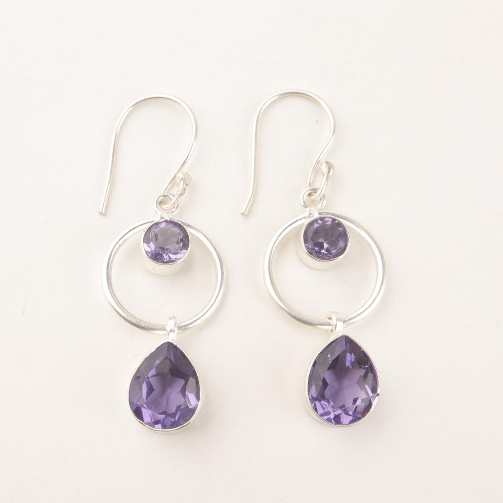 Natural Iolite Gemstone 925 Sterling Silver Jewelry Handmade Hook Earrings 2.0" EE-140-1