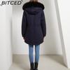 BITCED Fall/Winter Puffer Jacket for Women with Fleece Lining, Fur Collar, Hooded Warm Coat, Loose-Fit Cotton Jacket