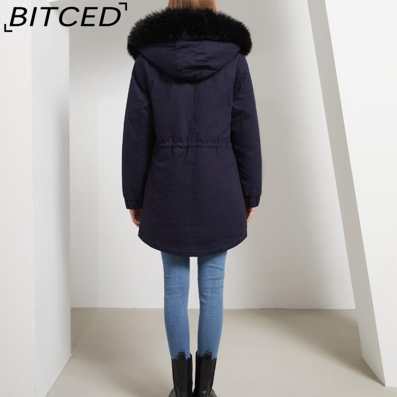 BITCED Fall/Winter Puffer Jacket for Women with Fleece Lining, Fur Collar, Hooded Warm Coat, Loose-Fit Cotton Jacket