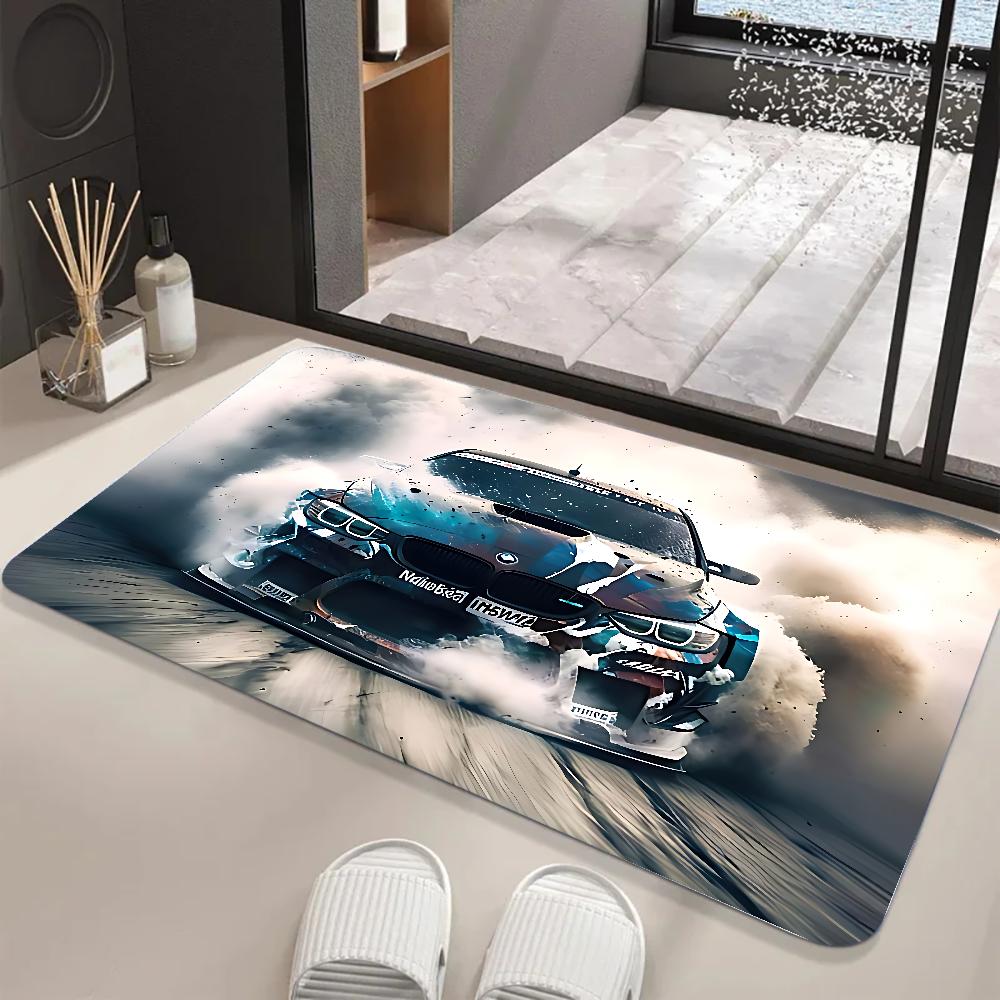 Large Size Retro Sports Car Floor Mat Graphic Printed Flannel Doormats For Bathroom Kitchen Entrance Carpet Home Decor