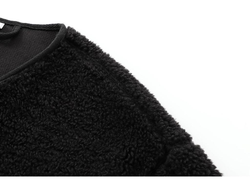 Women's Autumn Plush Teddy Fleece Jacket - European & American Style, Round Neck, Casual, Solid Color.