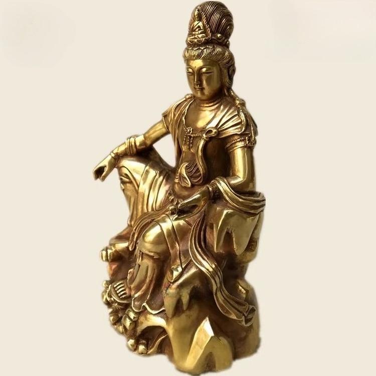 Koppar Buddha Staty Shuiyue Guanyin Bodhisattva Heminredning Dekoration Prydnader