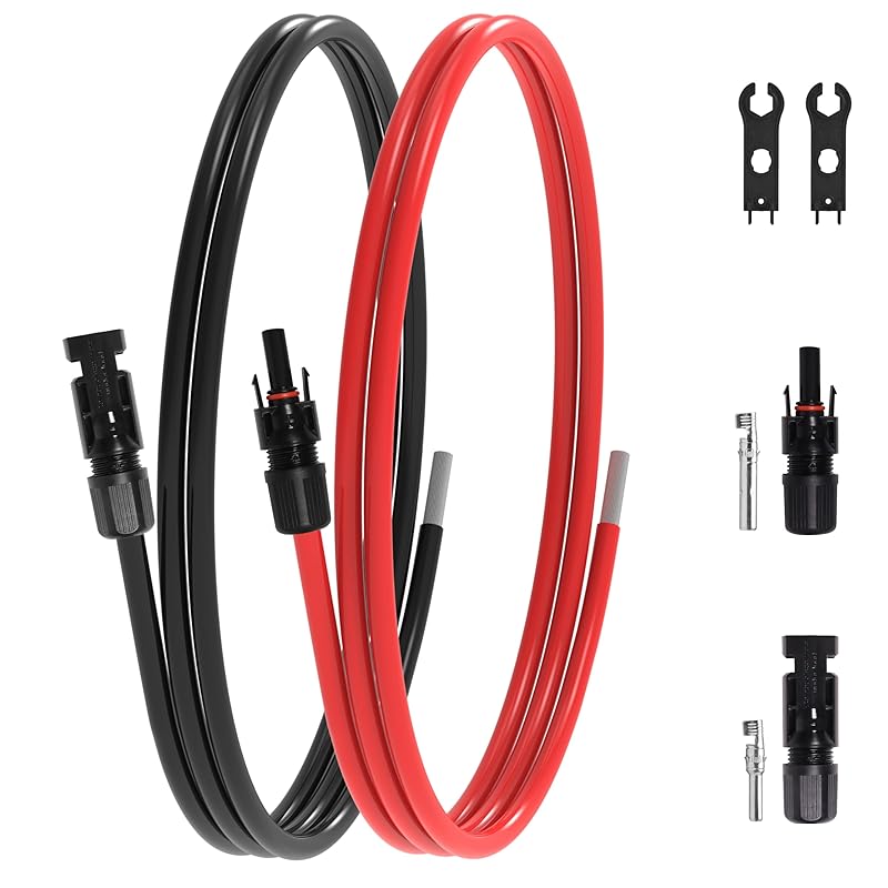 20Ft 10AWG Solar Panel Extension Cable, 10 AWG Solar Extension Cable 10 Gauge 20 Feet Solar Wire with Solar Panel Female Male Waterproof Connectors