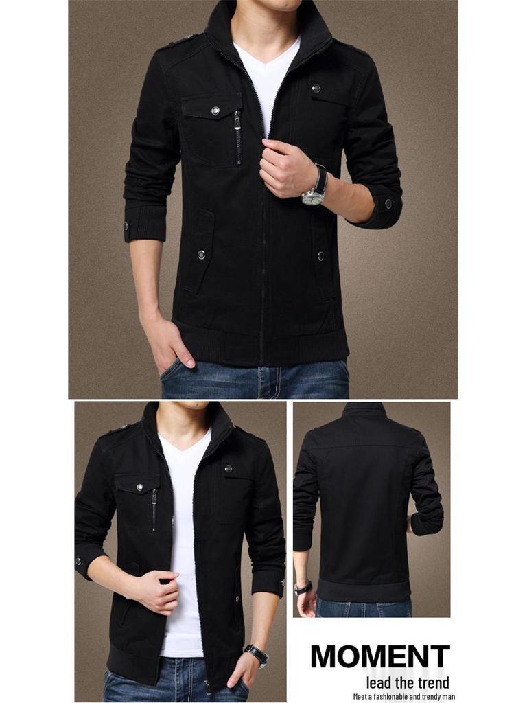 Men's Washed Cotton Stand Collar Jacket - Youth Style Outerwear