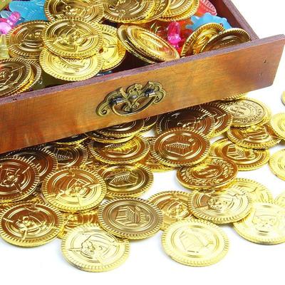 10pcs Pirates Gold Coins Plastic Gold Coins Props Game Accessary Funny Playing Toys for Kids Children Gold Coins Props (Golden)