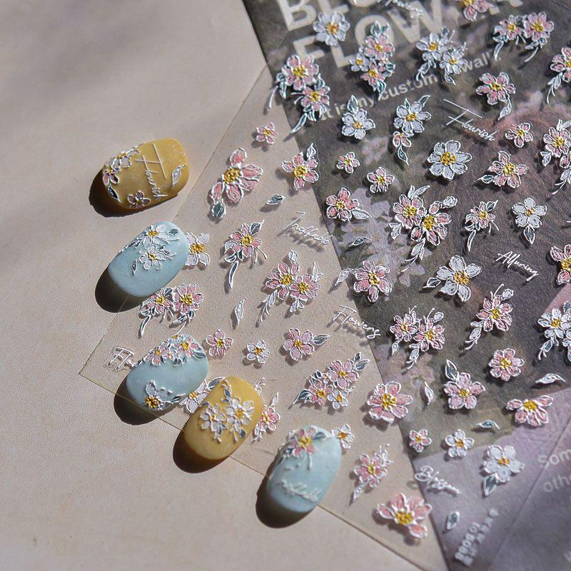 

Pink Calliopsis Nail Sticker Relief 3D New Arrival Three-Dimensional 5D Internet Celebrity Ins Gilding Daisy Nail Sticker Decoration Powdery Cosmos 5088((Relief))