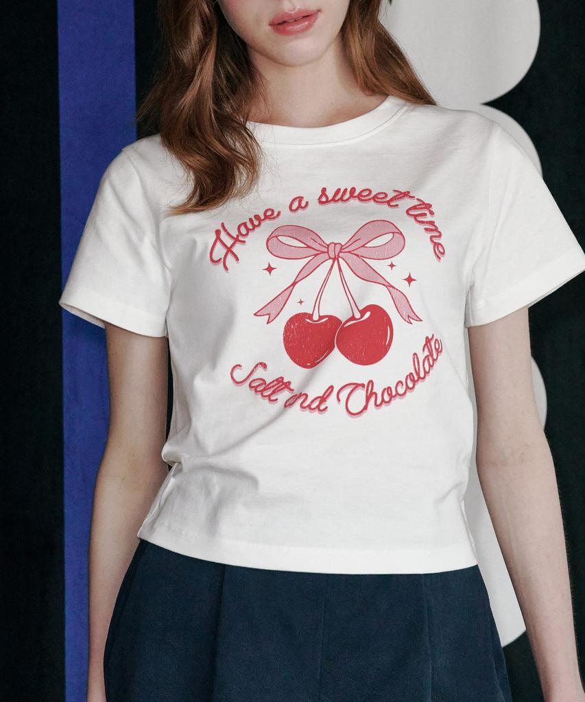 Solteuaenchokollis [Hast] Sweet Cherry Crop T-Shirt Ivory 4W2521007