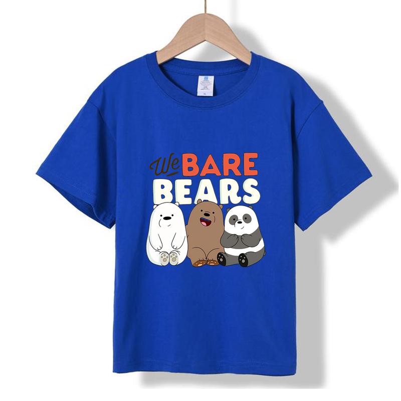 MC-86 MINISO 2026 Summer Kids 100% Cotton We Bare Bears T-Shirt Cute Cartoon Grizzly, Panda & Ice Bear Short Sleeve Tee for Boys & Girls