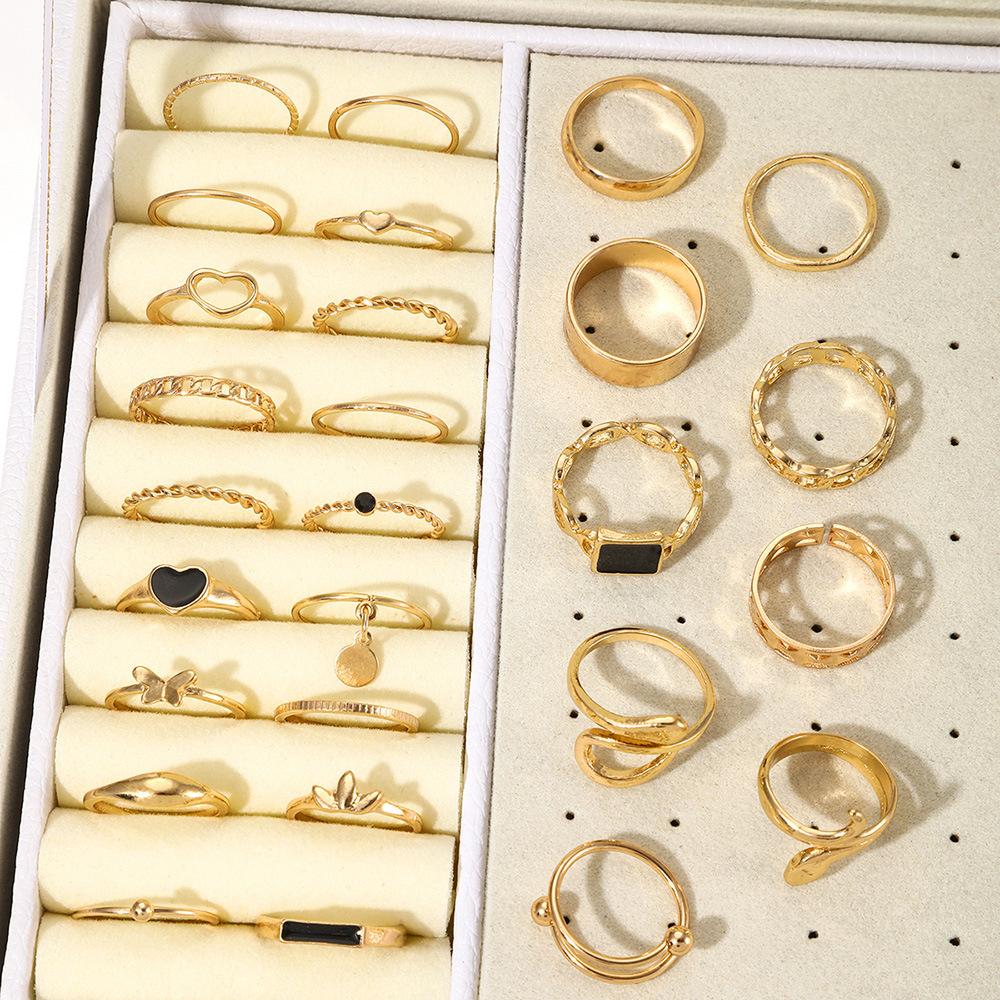 27 in 1 Women Bohemian Love Heart Snake Stacking Ring Set