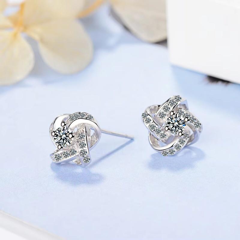 925 Silver Earrings For Women -silver-jewelry Zirconia Eternal Heart Twist Earrings Oorbellen S-e430