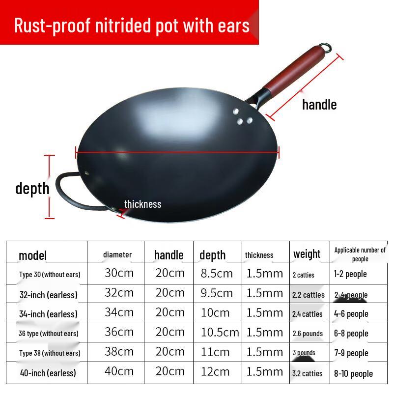 Chuyi Qi 34cm Wrought Iron Nitrided Wok