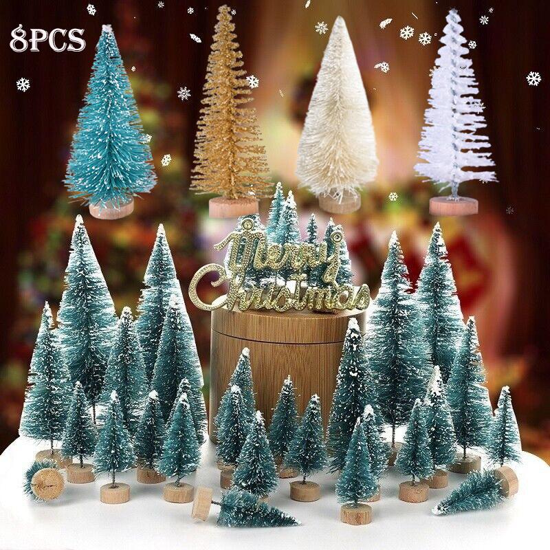 Christmas 8pcs Miniature Tree Mini Pine Frosted Sisal Trees Xmas Ornaments Decor