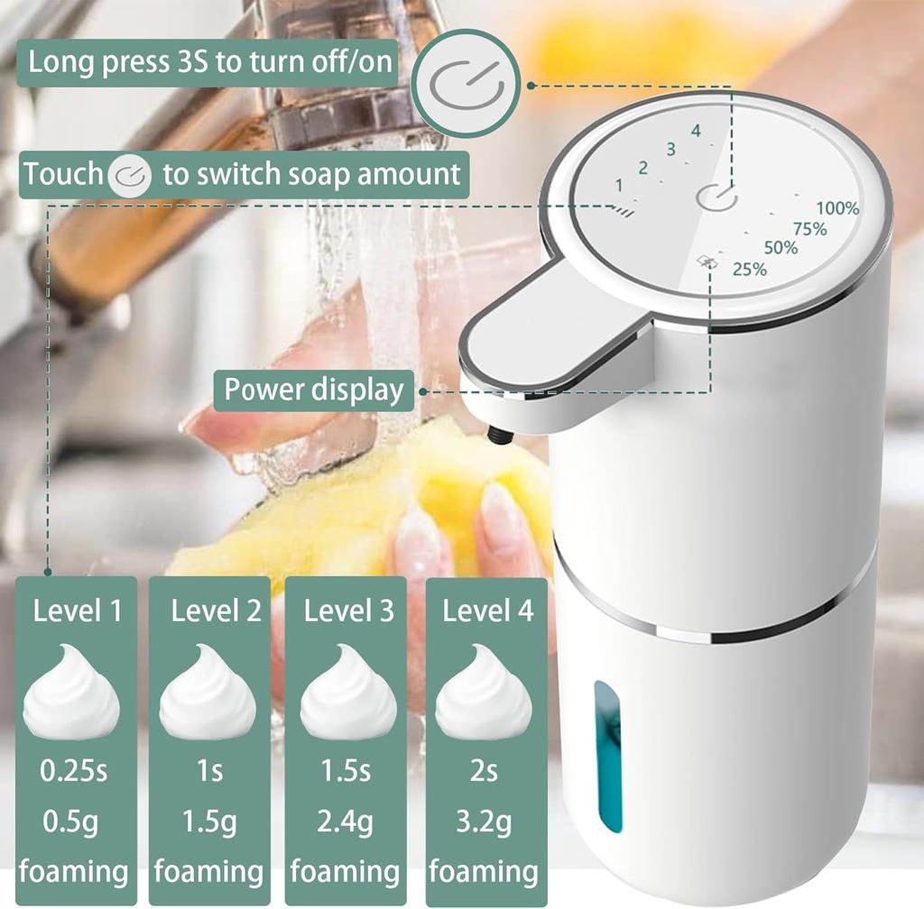 380ML Light Display Touchless Desktop Or Wall-Mounted USB Rechargeable Automatic Smart Sense Soap Dispenser For Kitchen Bathroom