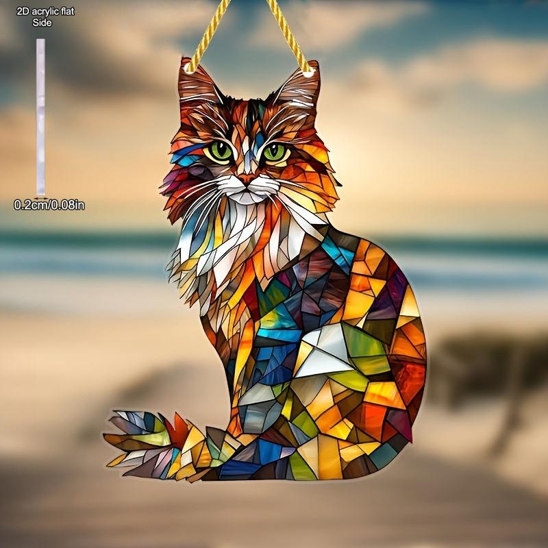 Durable Cat Pattern Pendant Safe Acrylic Window Decoration Colorful Cat Stained Glass Art Decor for Cat Lovers Acrylic Window, Durable Acrylic Sign