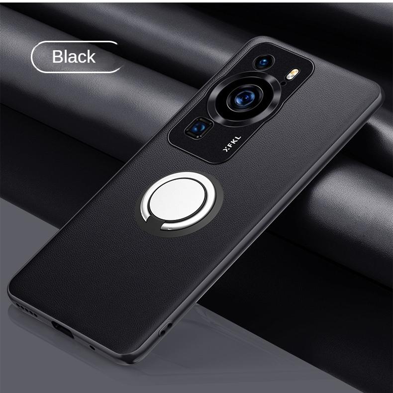 Dla Huawei P60 Case Ultra cienka metalowa ochrona obiektywu PU Skórzane etui do Huawei P60 Pro ART P50E P40 Pro Plus Magnetyczna osłona uchwytu pierścieniowego
