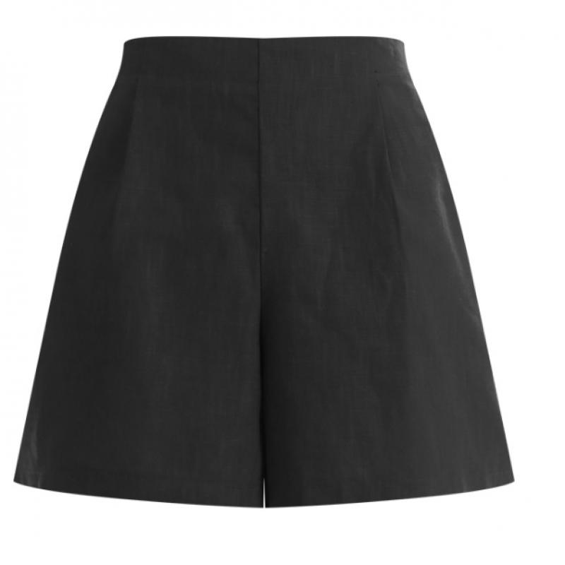 Shop   Women Linen One Tuck Back Banding Shorts Navy Pic Wpt 1395