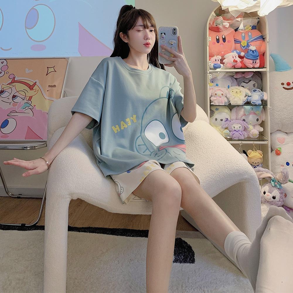 

Женский пижамный комплект Hanton с милой мультяшной рыбкой: Летний топ с короткими рукавами и шорты для девочек и студенток Double Extra Large