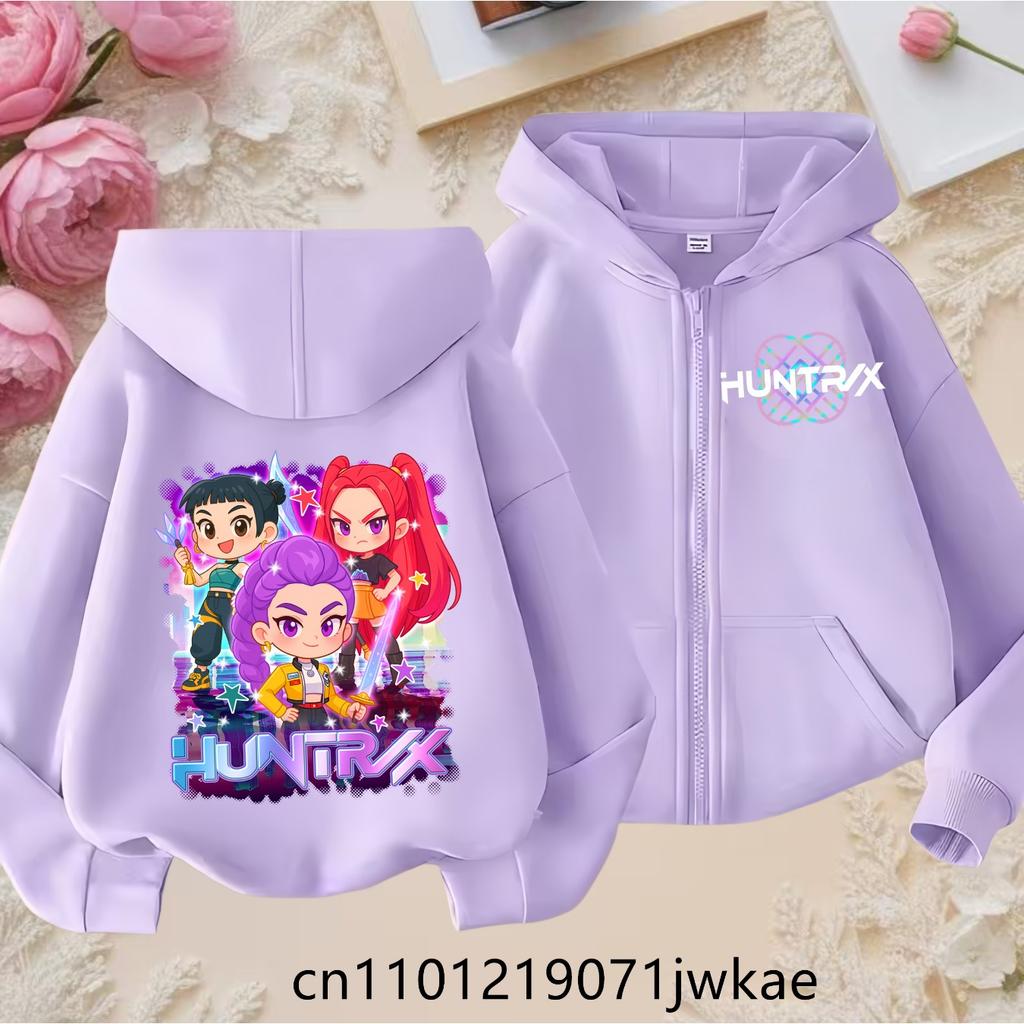 2025 New Purple Jacket Boys' and Girls' Sportswear Children's Top Hoodie KPop Devil Hunter Zipper Hoodie