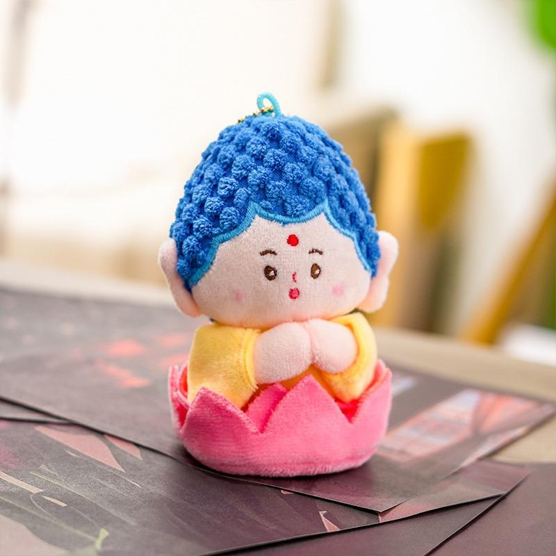 

Yungang Grottoes Cultural and Creative Shanxi Buddhist Little Pair Lotus Pendant Portable Doll Plush Pendant Keychain Buddhist Friends Cute