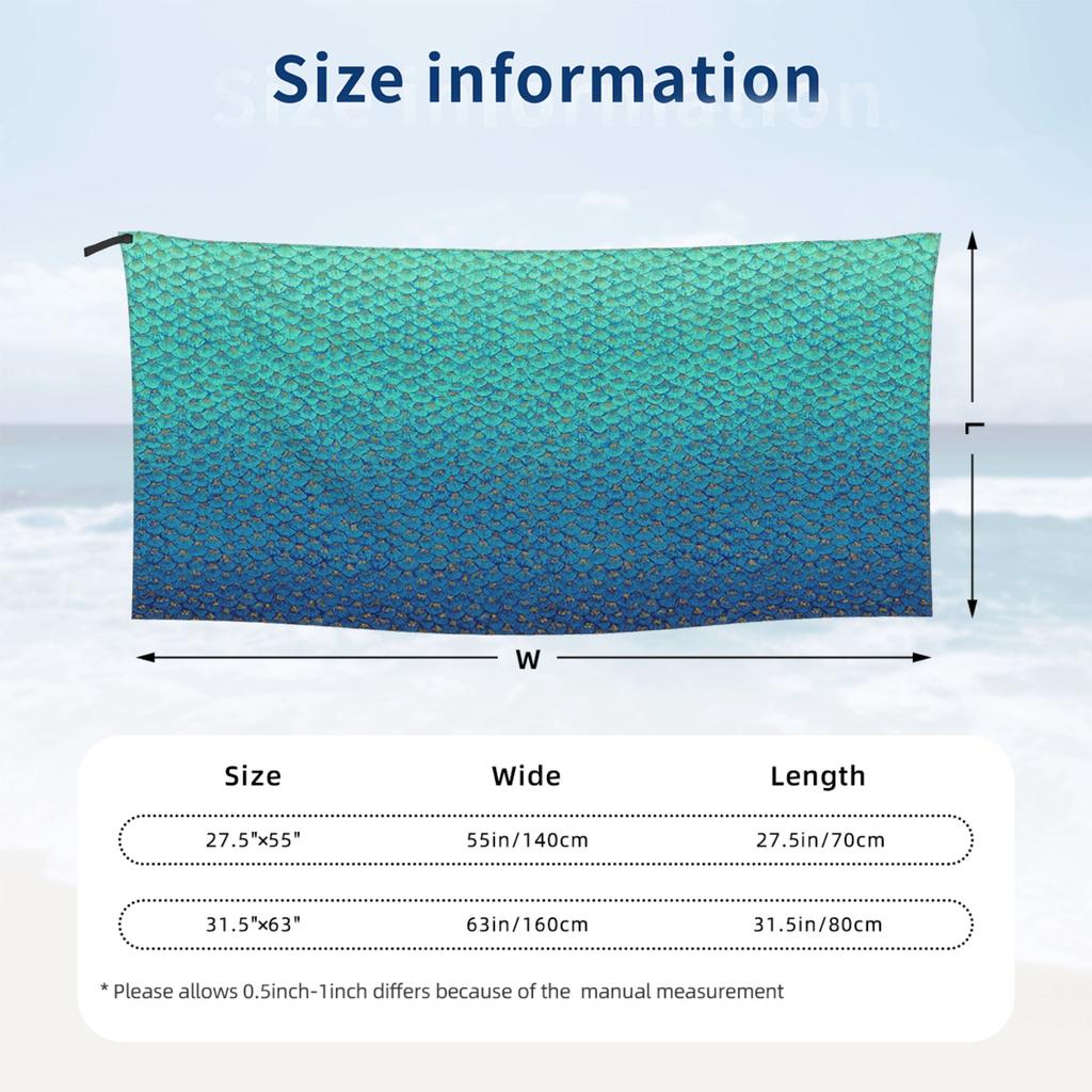 Mermaid Fish Scale Beach Towel Soft Microfiber Quick Dry Absorbent Quick Towels For Bath