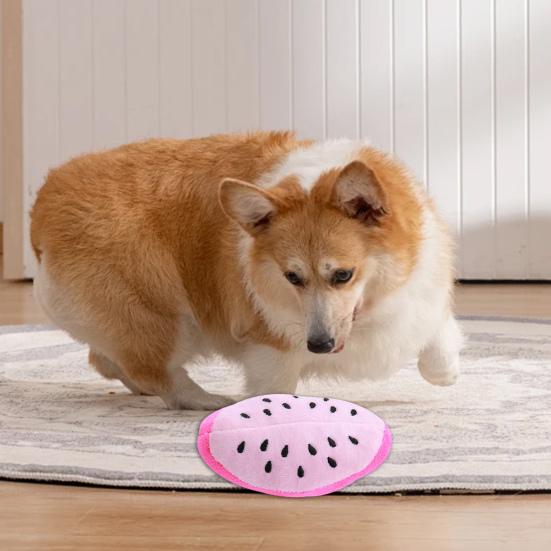 Dog Squeaky Plush Toy Watermelon Shape Teeth Cleaning Toy Interactive Stuffed Fruit Dog Chew Toy for Small Dogs