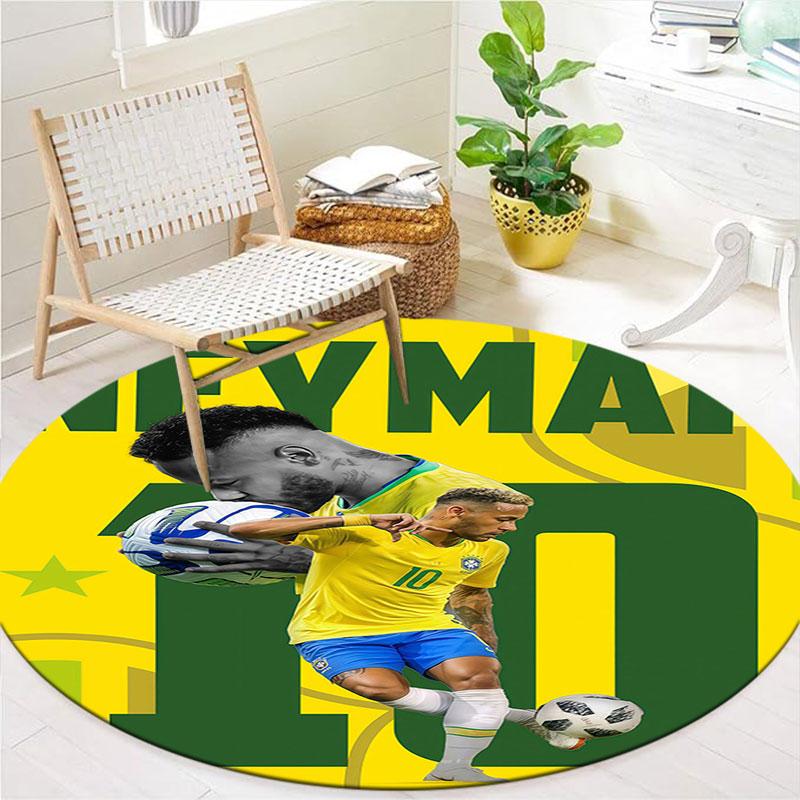 Neymar Jr Runder Teppich, Teppich für Wohnzimmer Schlafzimmer Sofa Spielzimmer Dekor, Rutschfeste Fußmatte