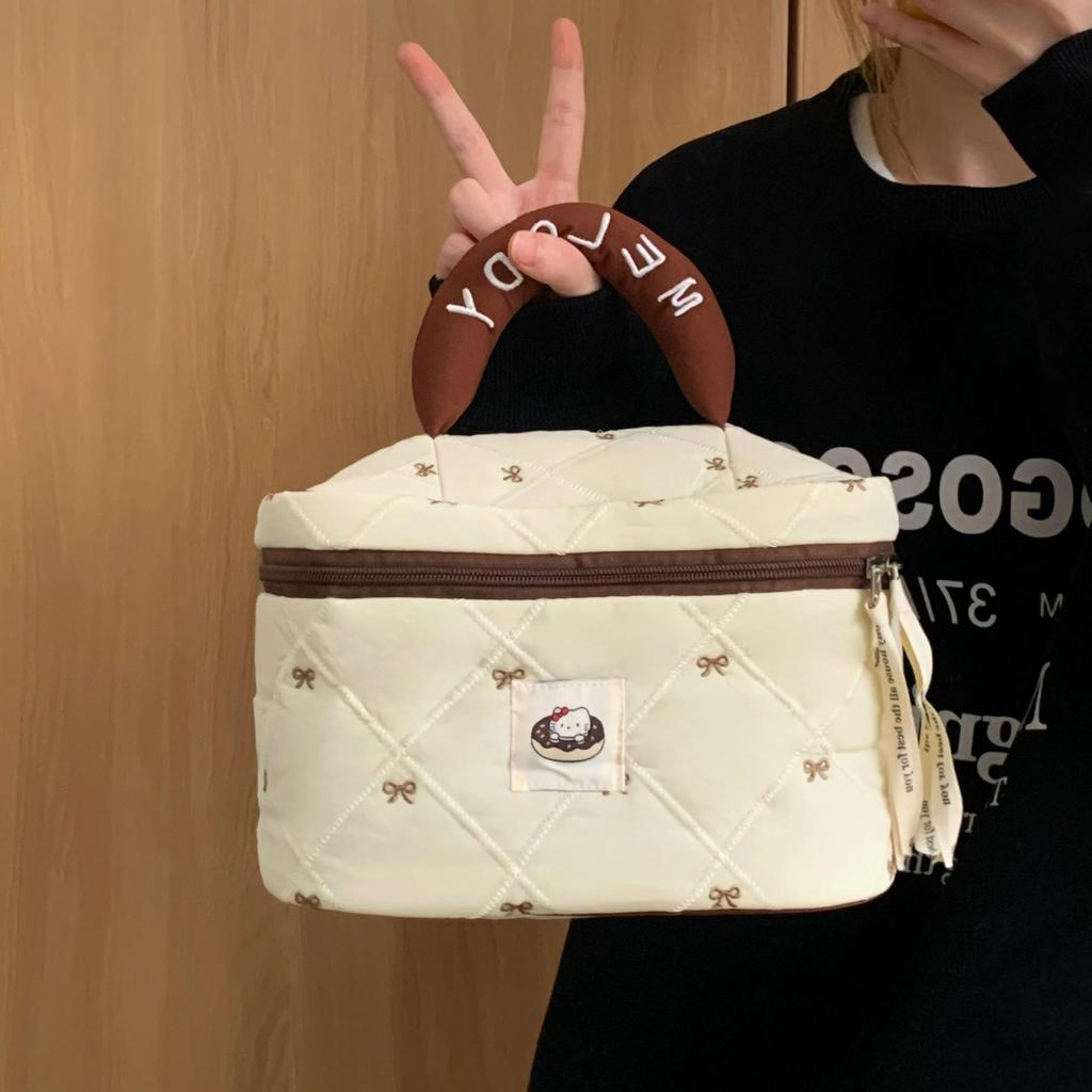 2025 High-Value Milk Tea Donut Women's Large Portable Cosmetic Handbag