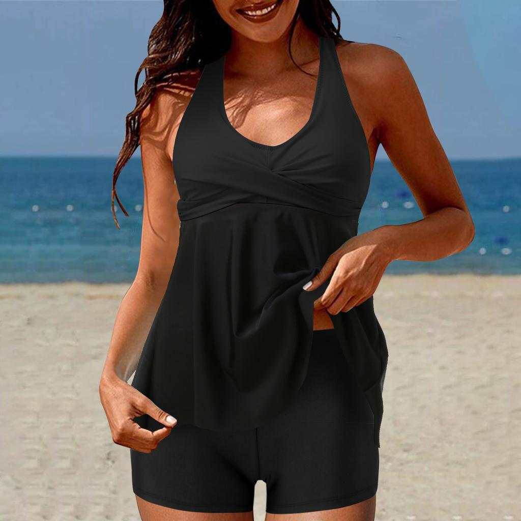 Bathing Two Piece Tankini Swimsuits For Women With Shorts V Neck Bathing Suits Flowy Front Swimsuit Dress for Women Sunflower