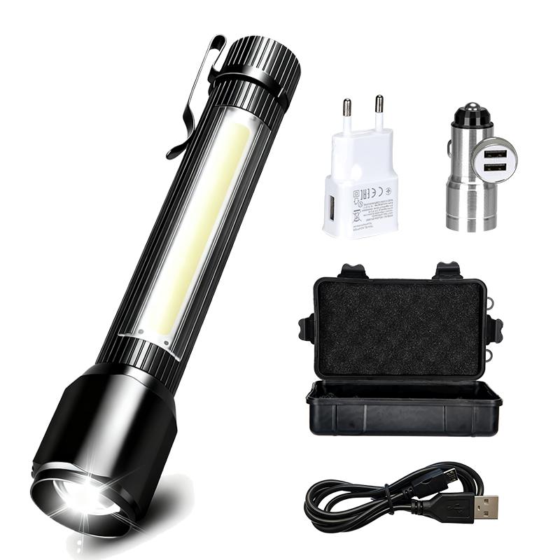 Rechargeable Zoom LED Flashlight Handheld Torch with 3 Modes Waterproof High Power Light Hand Lamp For Working Outdoor Camping