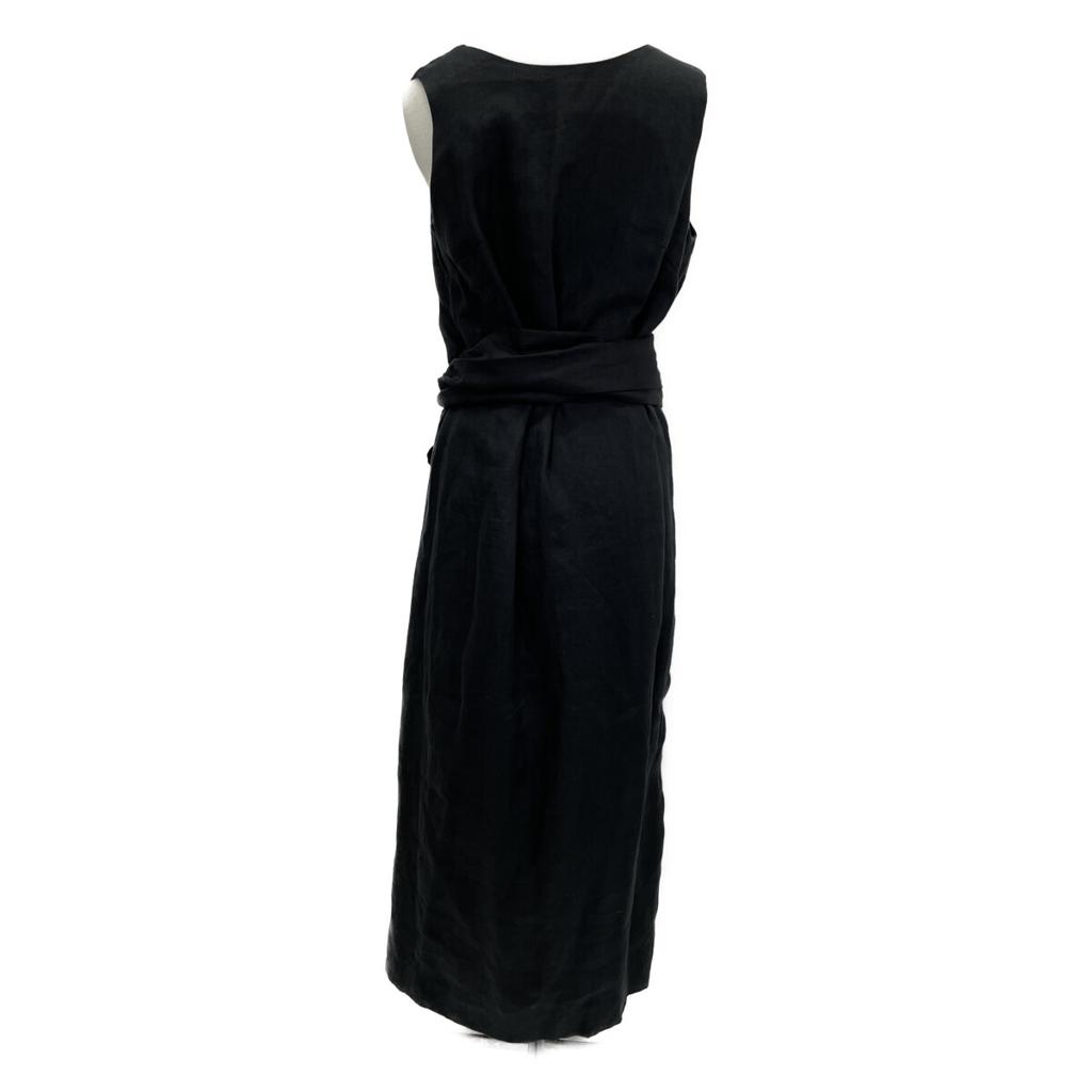 Ron Herman Black Back V-Slit Linen Belt Dress dress S blackUsed