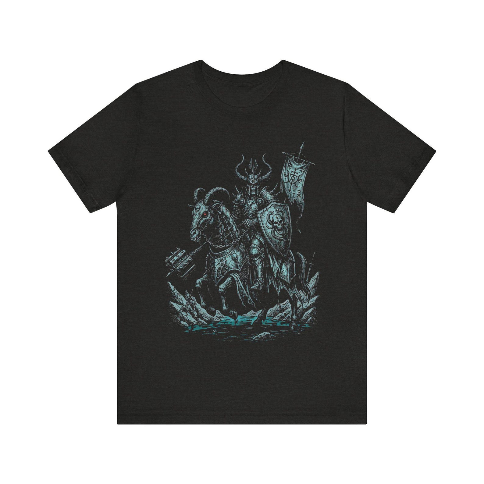 Dark Knight Viking Rider Tee | Norse Warrior Skull Horse Illustration S