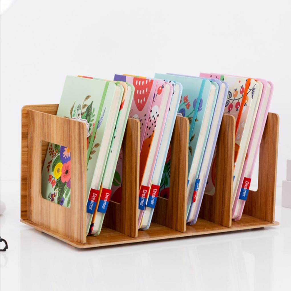 5 Fächer Bücherregal Holz Tisch Desktop Regal ple Stil Informationsbücherregal Ständer Büroorganisation