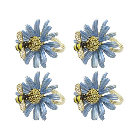 4Pcs Napkin Rings Adorable Anti-rust Alloy Spring Flower Bee Painted Napkin Buckle for Party