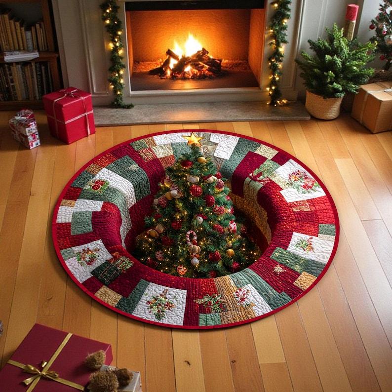 

Christmas Tree Round Doormat, Winter Home Decor Rug, Xmas Welcome Door Mat for Holiday Decoration (2D Flat Printing) Diameter 60cm
