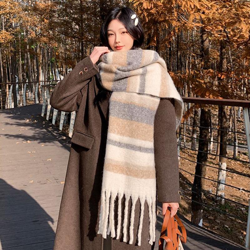 Winter Imitation Cashmere Scarf For Women Maillard High-End Korean Style Warm Retro Versatile Thick Shawl